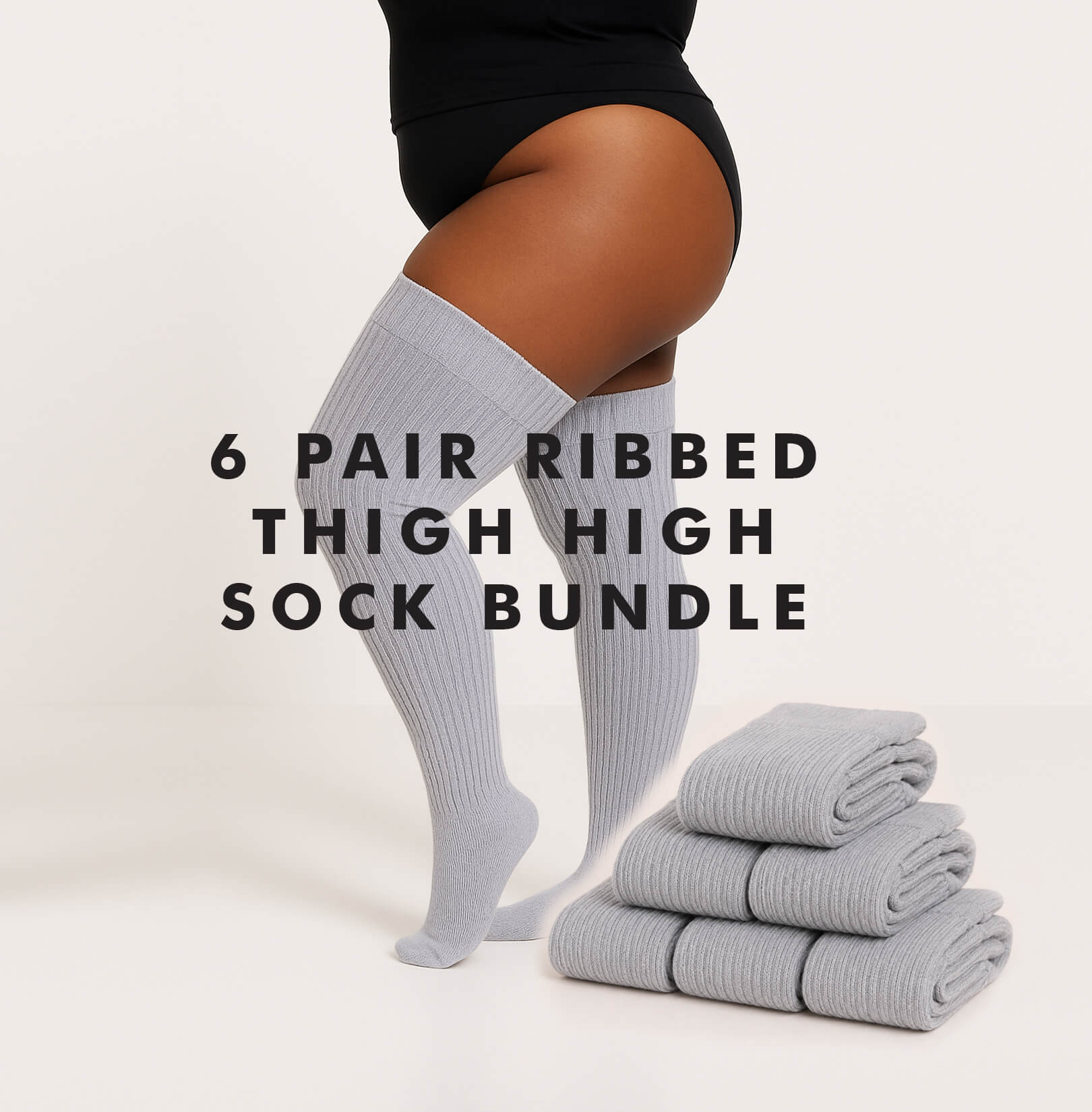 BUNDLE Women's Ribbed Cloud Gray Plus Size Thigh High Socks