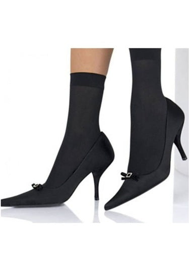 black opaque mid-calf socks, offering a classic and versatile accessory for various fashion ensembles.