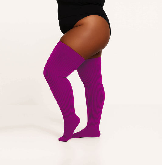 PLUS SIZE Thigh High Socks, Plus Size Purple Knee High Socks, Plus Size Leg Warmer, Women's Extra Long Over The Knee Stocking, Sweater Socks