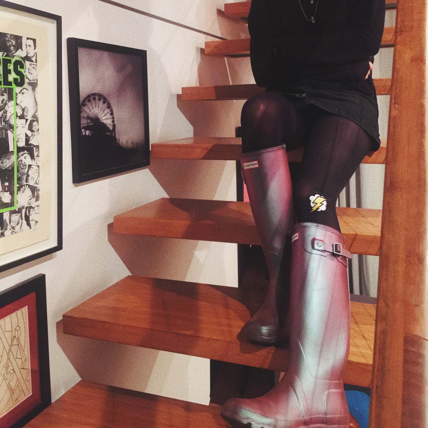 Women's Sequined Pop Art Designs Attached on Opaque Tights