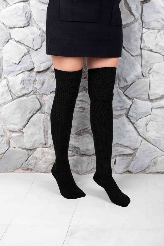 Over-the-Knee Wool Blend Socks – Black