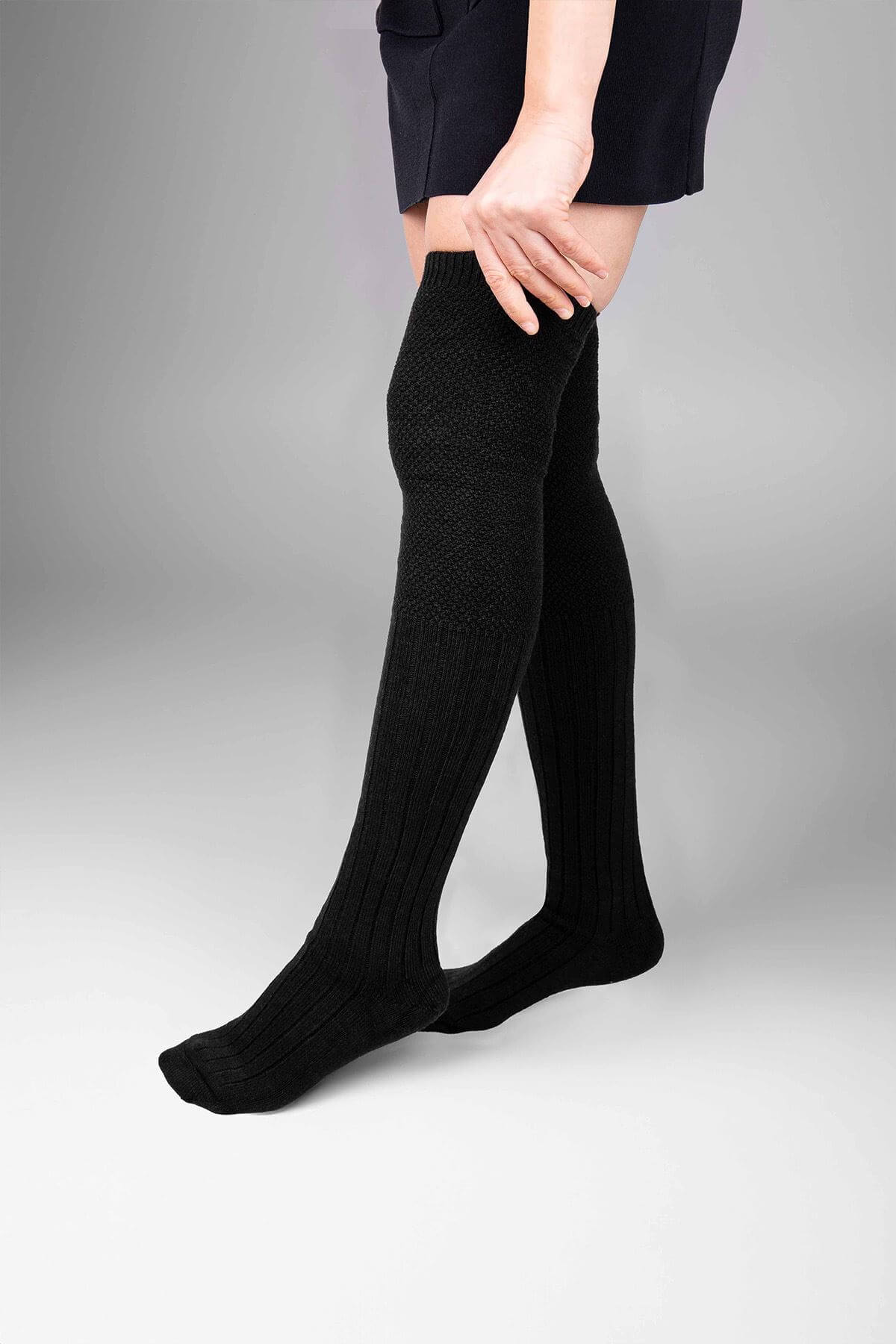 Over-the-Knee Wool Blend Socks – Black