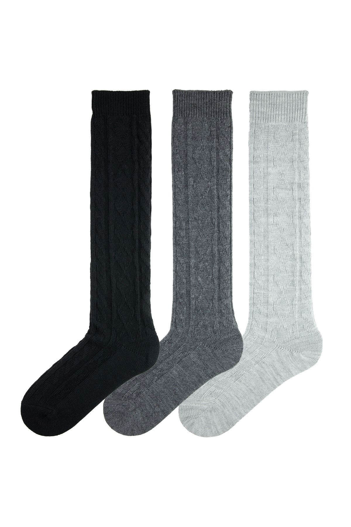 Women's Wool Knee High Socks / Black-Light Gray-Dark Gray