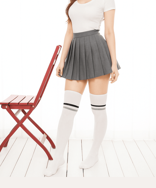 Women's Long Over the Knee Socks, Gift Idea for Her, White Stripe Thigh High, Skating Socks, Knee High Sock, Stocking Gift, Cotton Knee Sock
