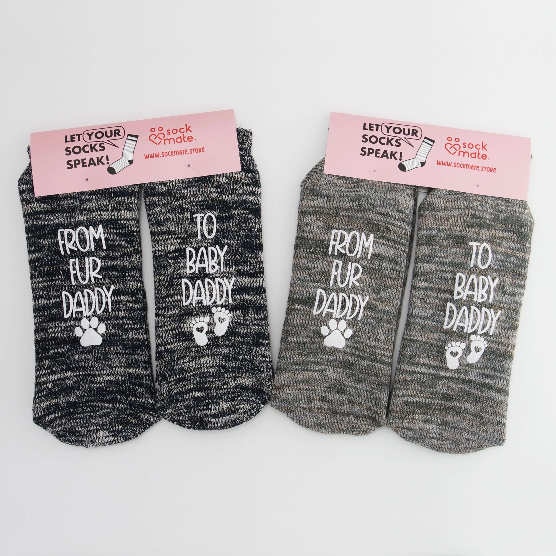 Funny dad-to-be socks with paw prints and baby feet, ideal for pet owners becoming new dads
