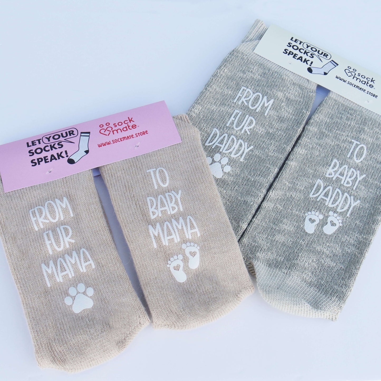 Pregnancy Socks "From Fur Mama to Baby Mama, From Fur Daddy To Baby Daddy" New Parent Sock Set