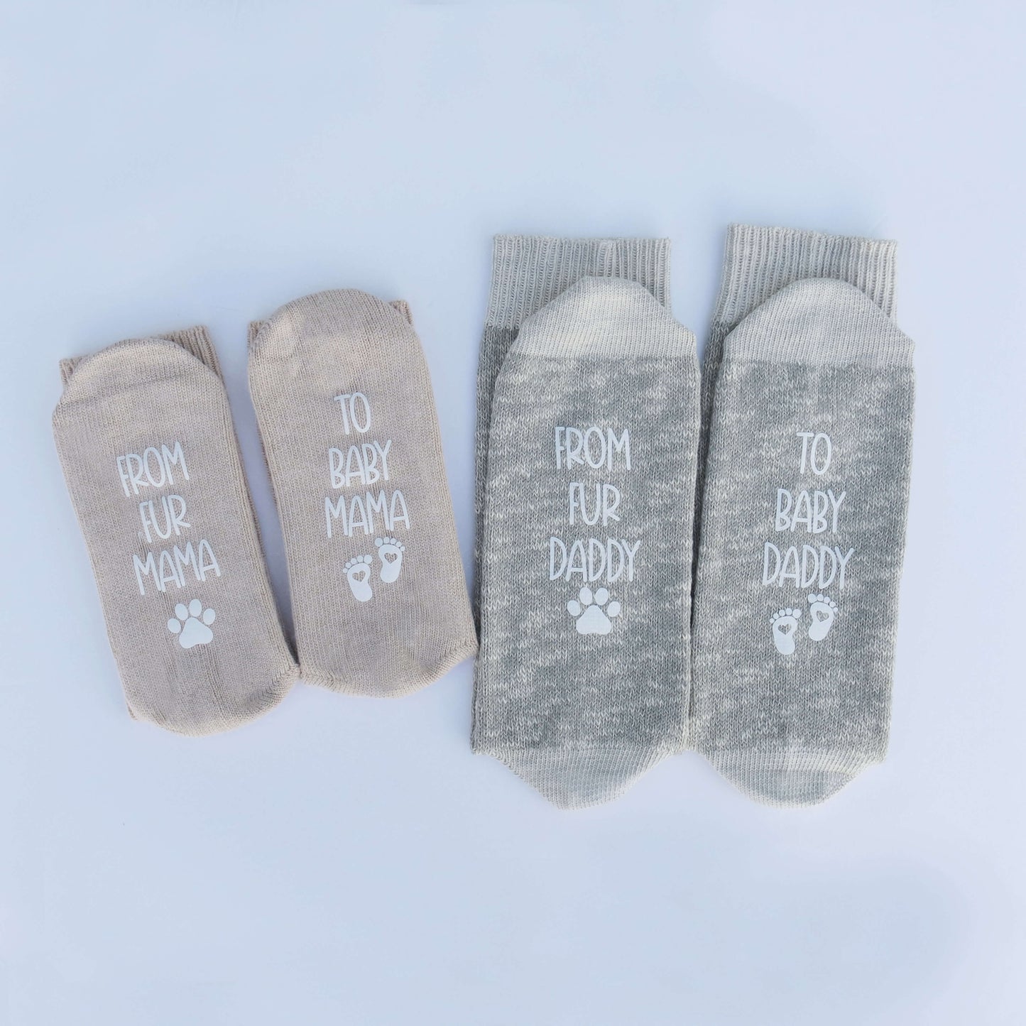 Pregnancy Socks "From Fur Mama to Baby Mama, From Fur Daddy To Baby Daddy" New Parent Sock Set