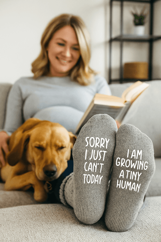 "Sorry I Just Can't Today, I Am Growing A Tiny Human" New Mom Socks