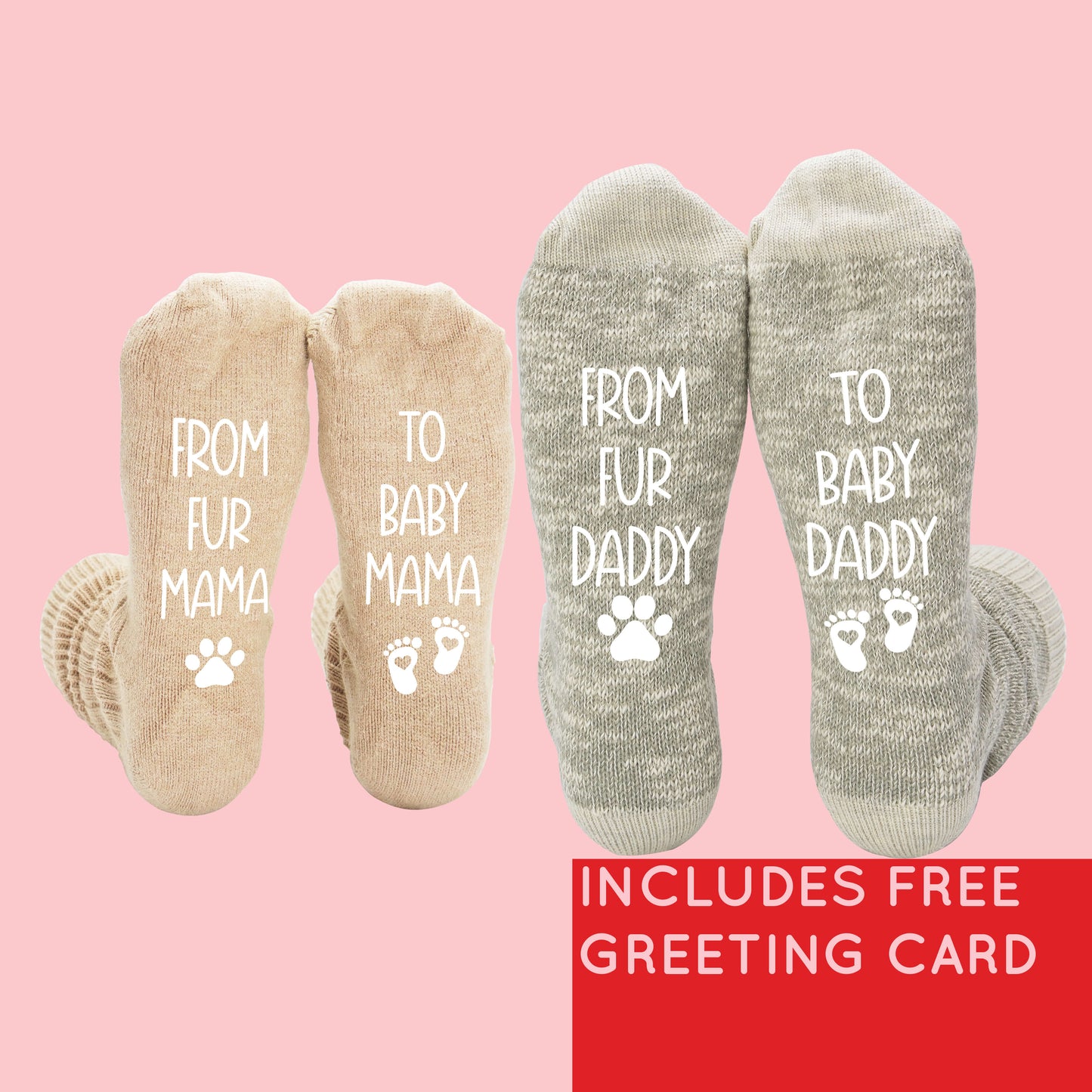 Pregnancy Socks "From Fur Mama to Baby Mama, From Fur Daddy To Baby Daddy" New Parent Sock Set