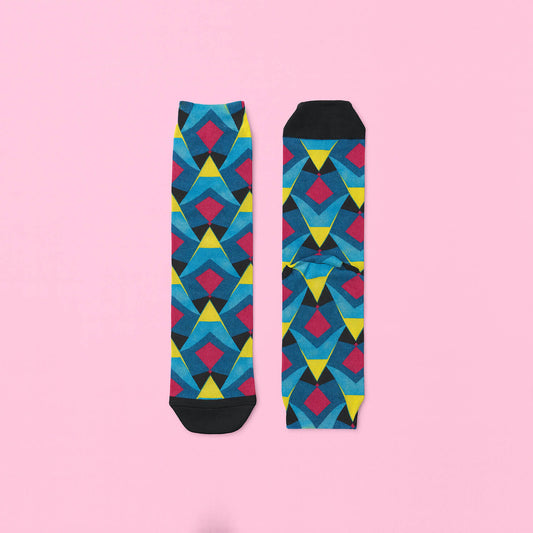 Geometric Bamboo Socks, Funky Colorful Hosiery