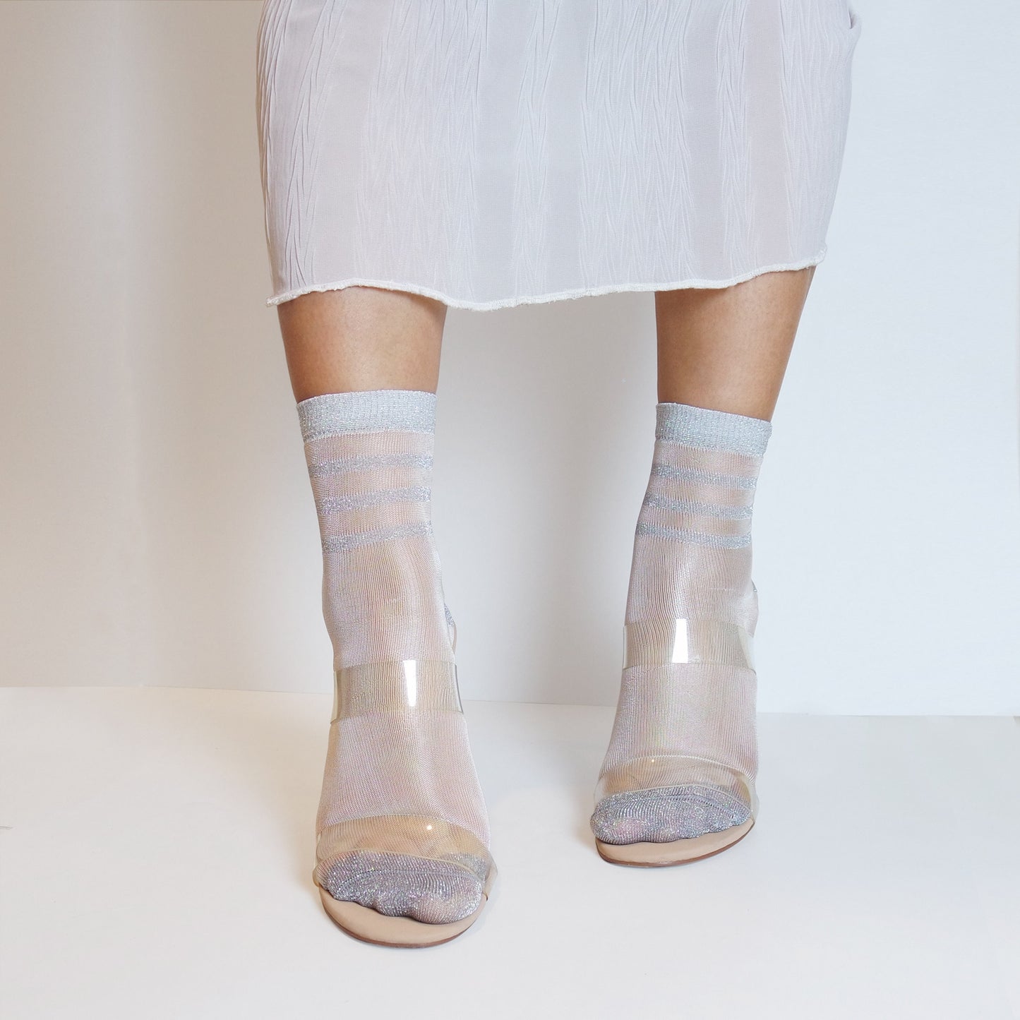 Women's Mesh, Sheer, Lace, Tulle Socks, Gold-Silver-Black Color Hosiery, Sexy Glitter Stripe Sock, Bridal Socks, Gift for Her, US Size 6-10