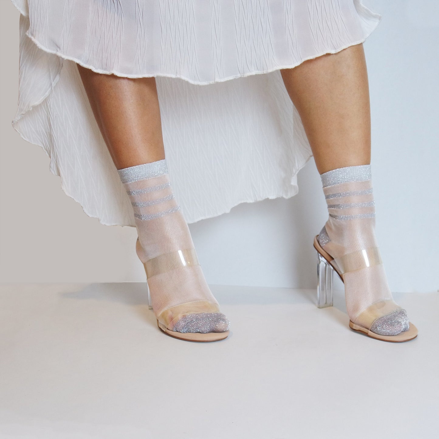 Women's Mesh, Sheer, Lace, Tulle Socks, Gold-Silver-Black Color Hosiery, Sexy Glitter Stripe Sock, Bridal Socks, Gift for Her, US Size 6-10