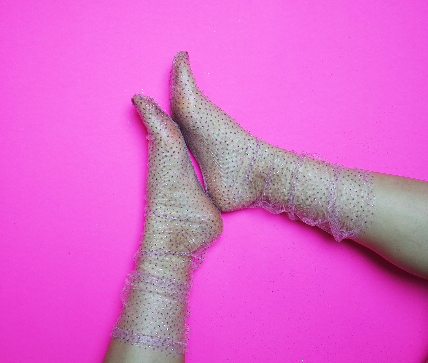 Women's Pink Sheer Handmade Cute Socks, Lace, Tulle, Embroidered, Transparent, Mesh Socks, Bridal Gift Socks, Stars Sexy Hosiery, Size 6-10