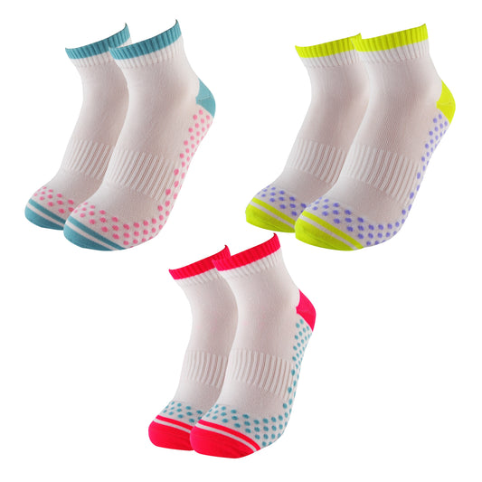 Women's Running Socks, Athletic Slipper Hosiery, Grip Low Cut White Sport, Workout, Pilates, Yoga, Non Slip Sock Set, Neon Yoga Gift Socks