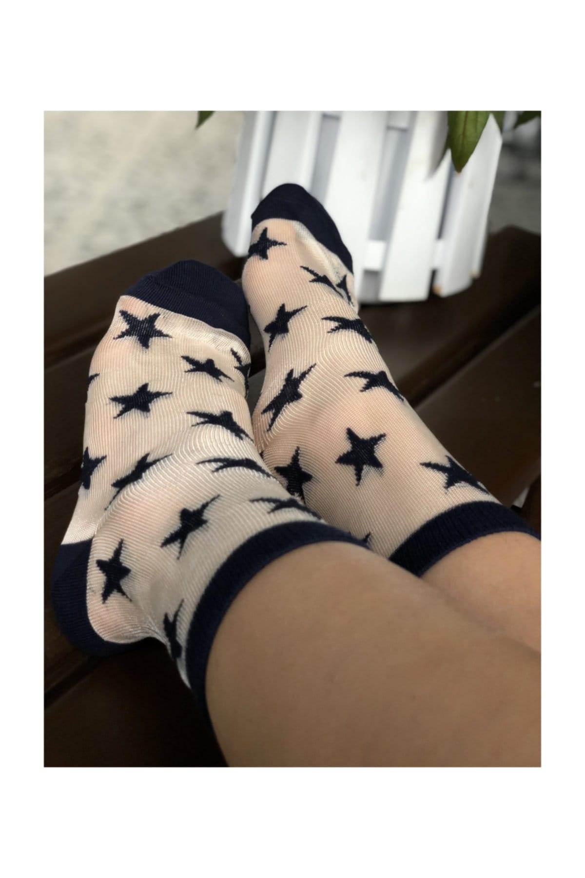 Women's Sheer Stars Socks, White-Red-Dark Blue Mesh Socks, Lace Handmade Gift Socks, Tulle-Transparent Socks, Embroidered Hosiery, Size 6-10