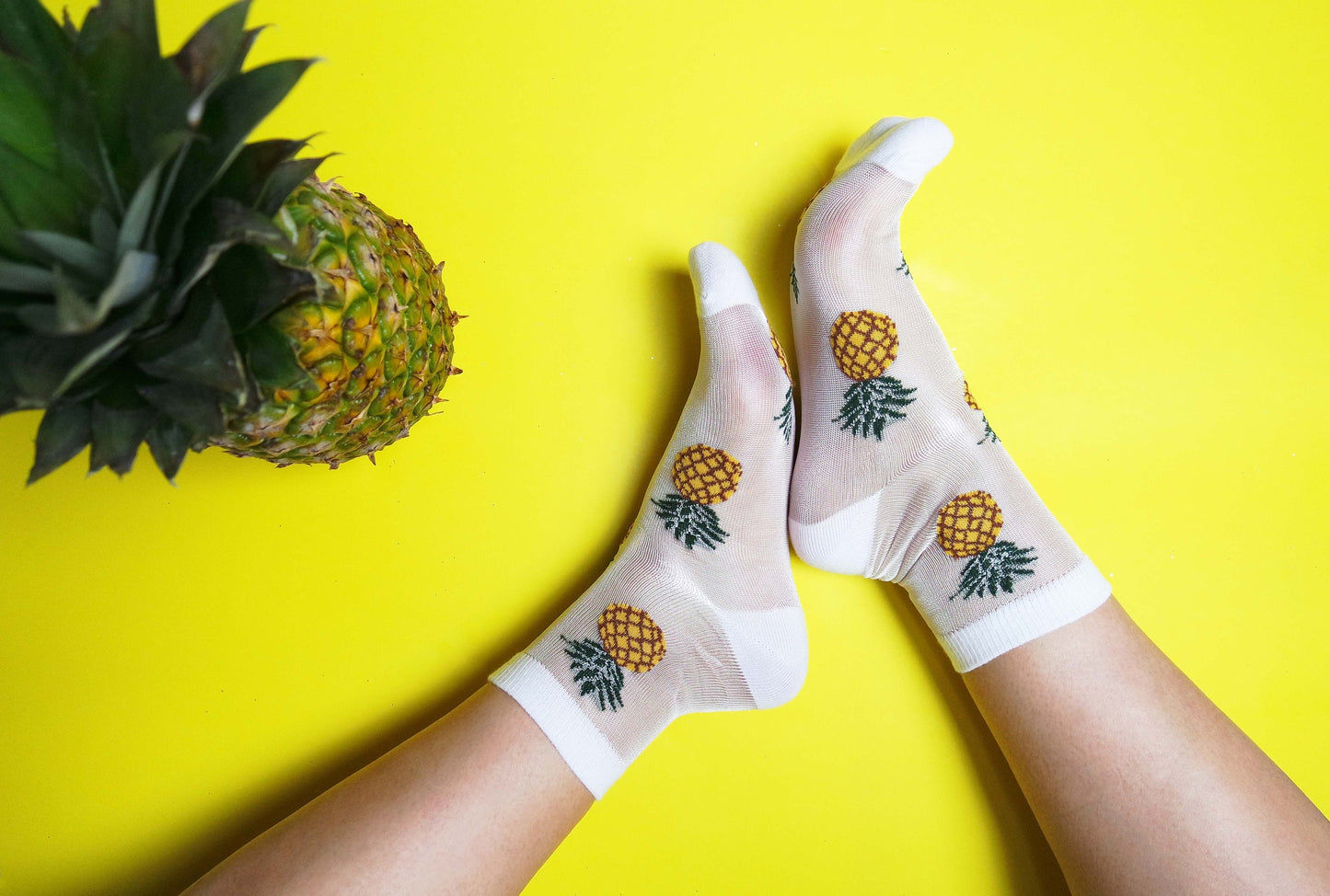 Women's Sheer Fruit Salad, White Mesh, Lace, Tulle, Transparent, Pineapple, Strawberry, Watermelons Embroidered Hosiery, Size 6-10