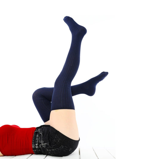 Women's Long Over the Knee Socks, Gift Idea for Her, Navy Blue Thigh High, Boot Socks, Knee High Sock, Stocking Gift, Cotton Knee Socks