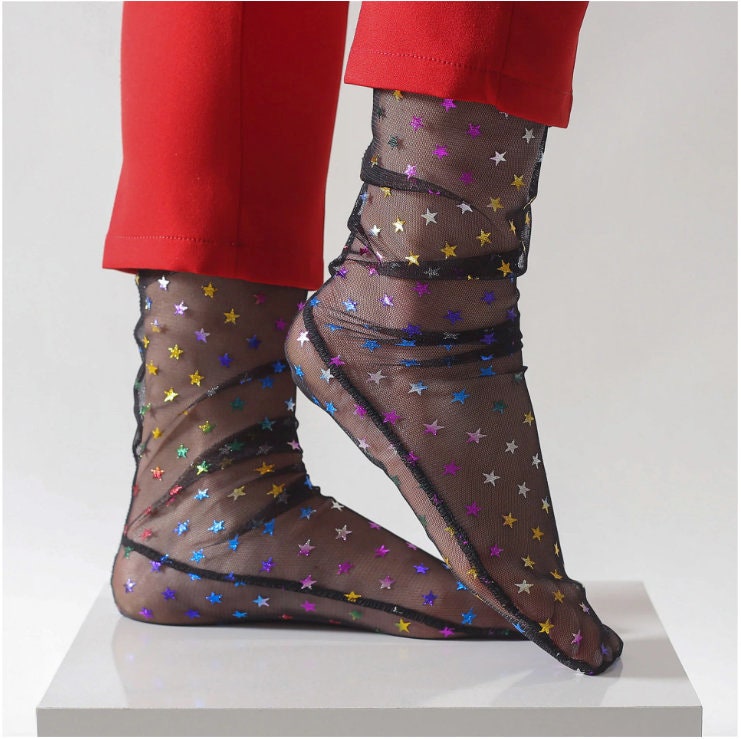 Stars Sheer Socks, Stars Tulle Socks, Transparent Hosiery, Dress Socks For Heels, Mesh Socks, Bridal Gift, Bridesmaid Proposal Gift Items Stars Sheer Socks, Stars Tulle Socks, Transparent Hosiery, Dress Socks For Heels, Mesh Socks, Bridal Gift, Bridesmaid Proposal Gift Items