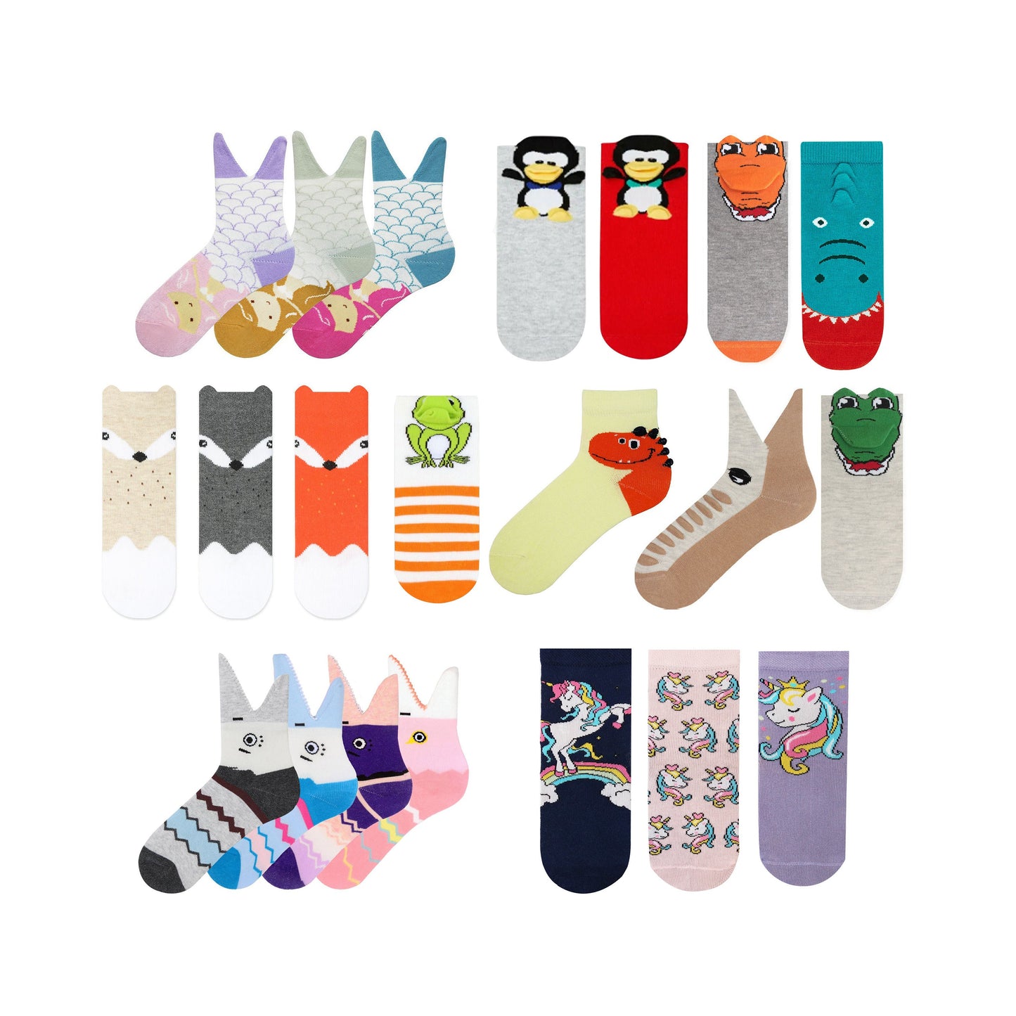 Advent Calendar For Kids, 12 Days Of Girl Socks, Crocodile, Penguin, Fish, Dinosaur, Mermaid, Frog, Fox, Unicorn Pattern Sock, 3D Kids Socks