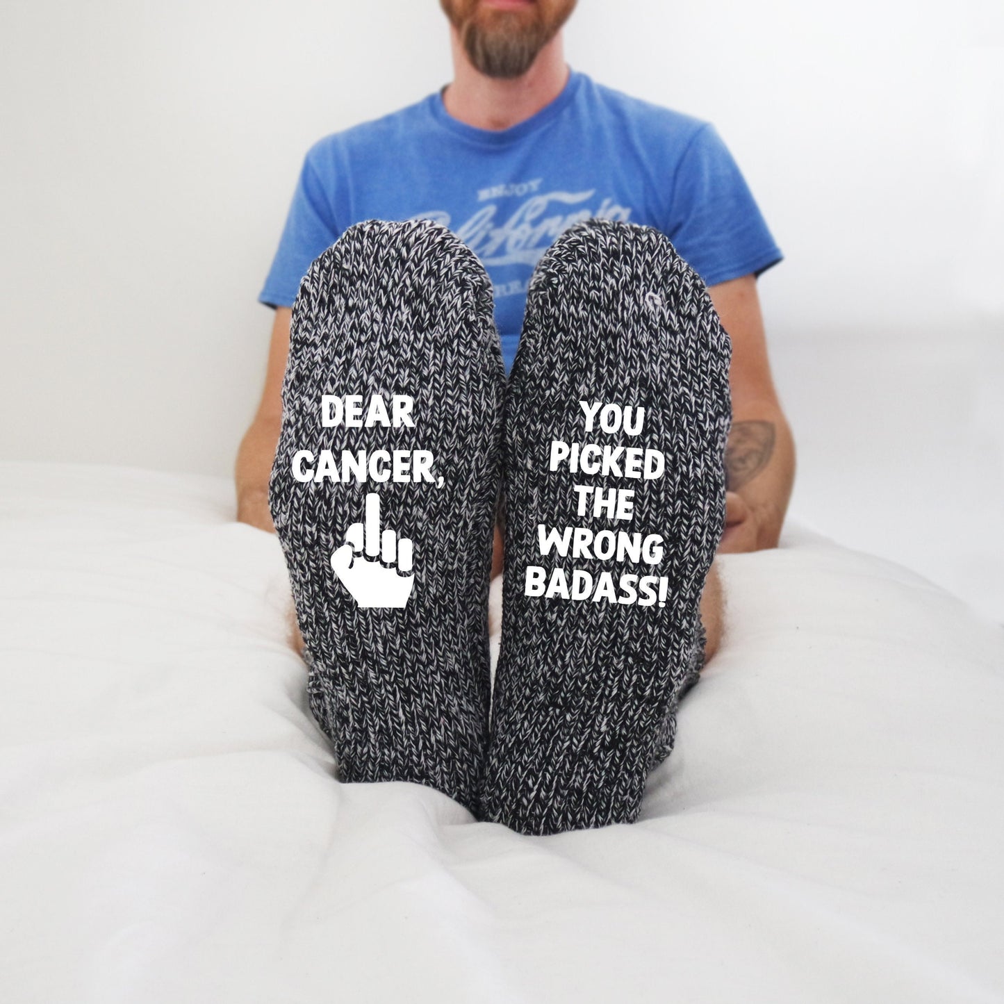 Hey Cancer You Picked The Wrong Guy Socks, Cancer Gift, Socks For Chemo, You Picked the Wrong Badass, Support Gift for Him, Fuck Cancer Sock