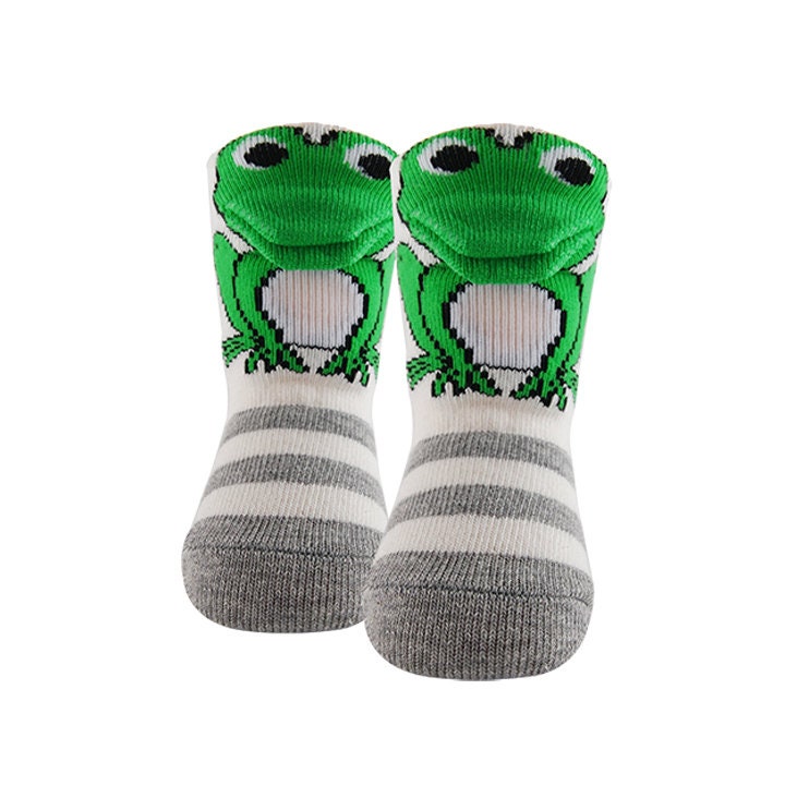 Baby Socks, Newborn Sock For Baby Boys, 3D Frog Green Striped Hosiery, Baby Shark Infant Socks, 0-6, 6-12, 12-18 Months Old, Animal Socks