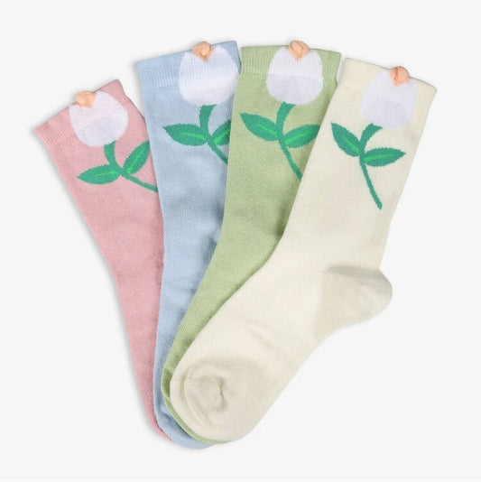 4-Pack Floral Pattern Women's Socks, Tulip Socks, 3d Tulip Hosiery, Premium Cotton Gift Socks, Get Well Soon Socks, Self Care Package Items