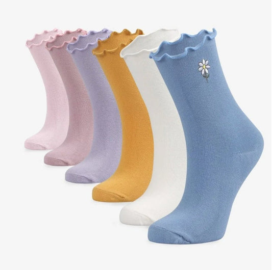 6-Pack Daisy Embroidered Women's Socks, Gift Socks Box, Bundle Socks for Her, Stocking, Socks for Loafer Shoes, Floral Socks, New Beginning