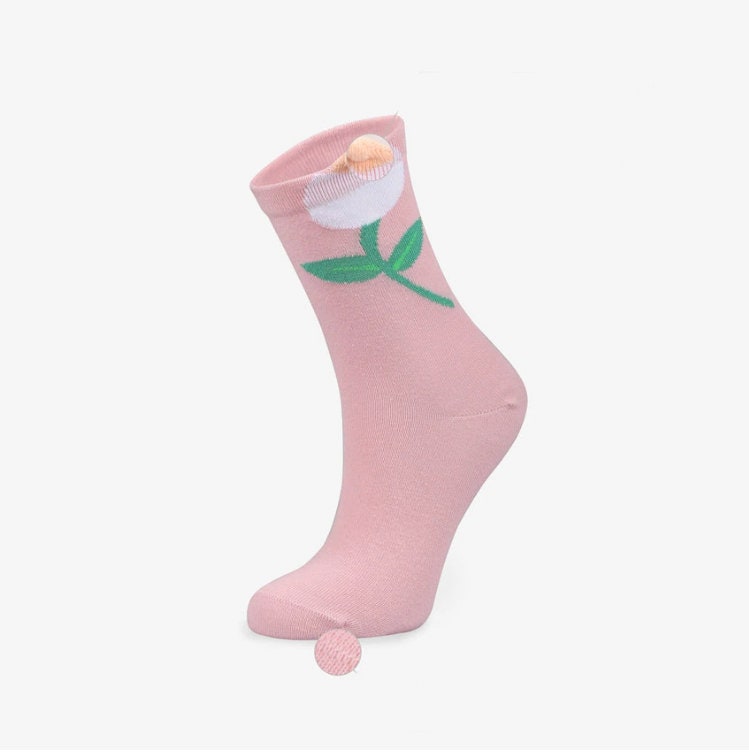 4-Pack Floral Pattern Women's Socks, Tulip Socks, 3d Tulip Hosiery, Premium Cotton Gift Socks, Get Well Soon Socks, Self Care Package Items