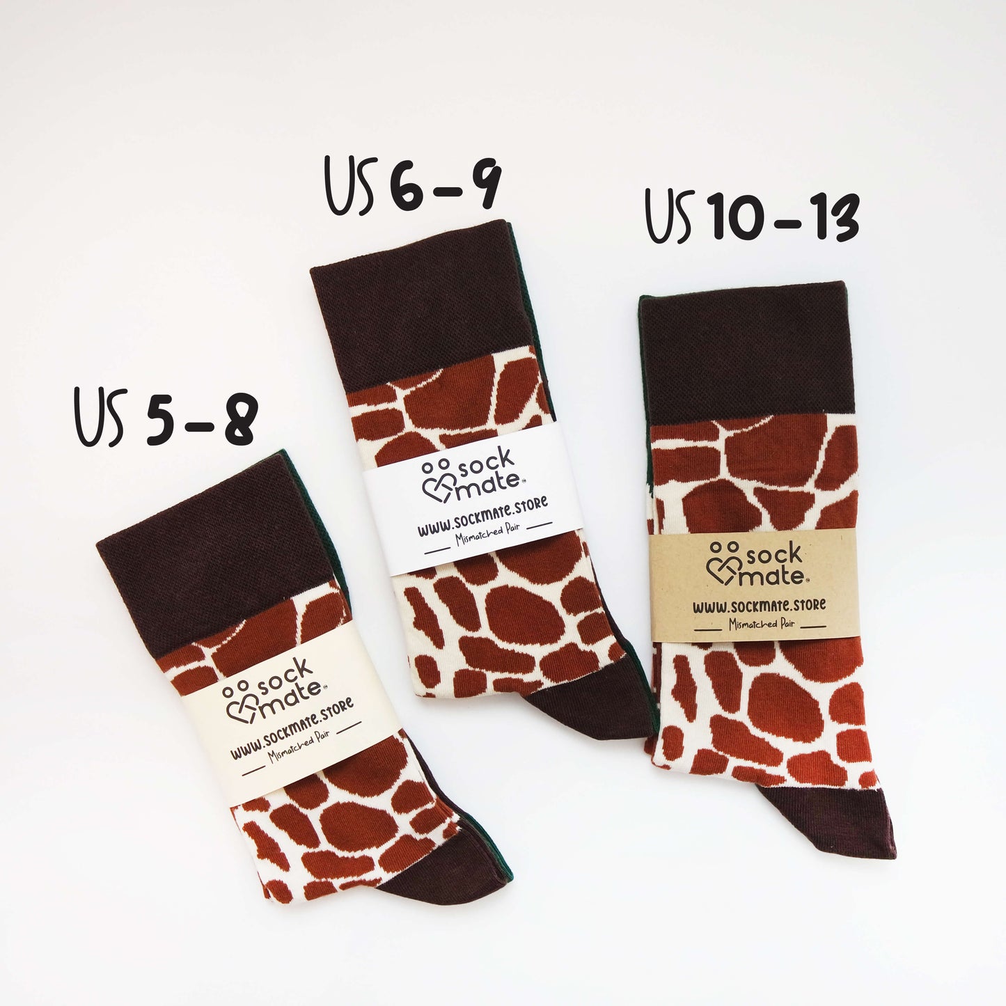 unisex sizes mismatched fox pattern socks, featuring charming giraffe designs in varying sizes for a fun and playful look