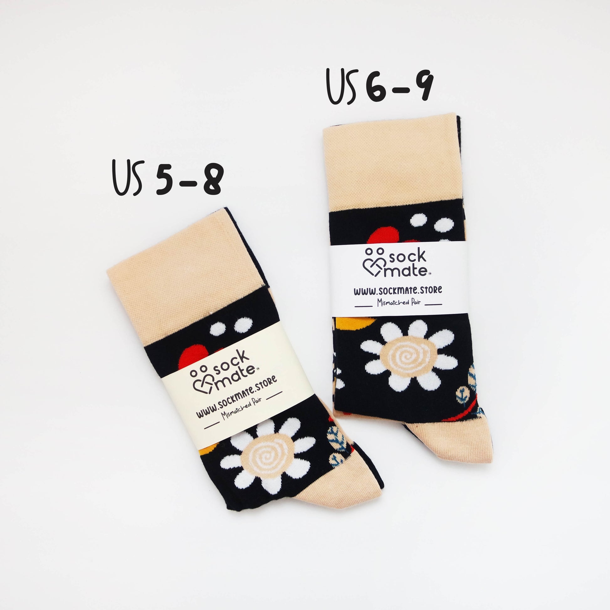 unisex sizes mismatched rooster pattern socks, featuring charming floral rooster designs in varying sizes for a fun and playful look
