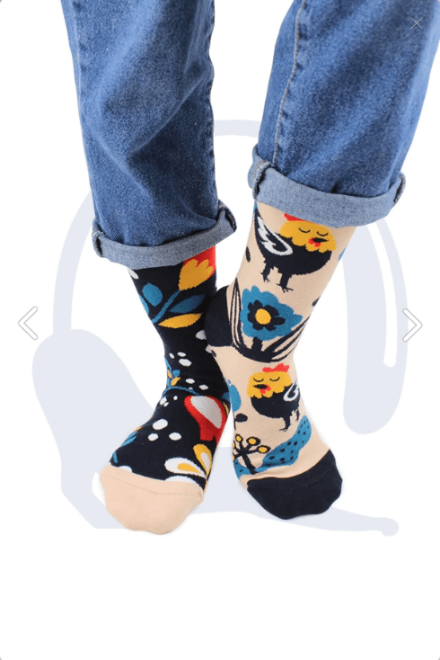 Unisex Floral, Roaster Mismatched Socks - Sockmate