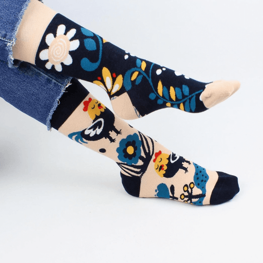 Unisex Floral, Roaster Mismatched Socks - Sockmate