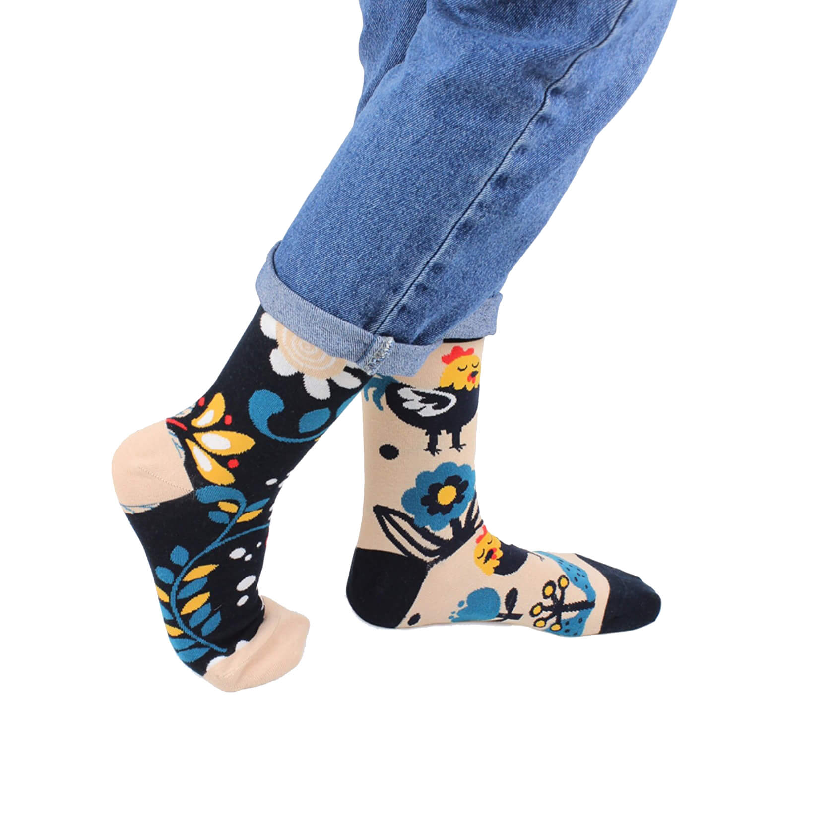 Unisex Floral, Roaster Mismatched Socks - Sockmate