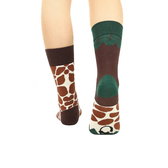 Safari themed socks for any occasion. Giraffe pattern mismatched sock design by Sockmate. Jungle hosiery