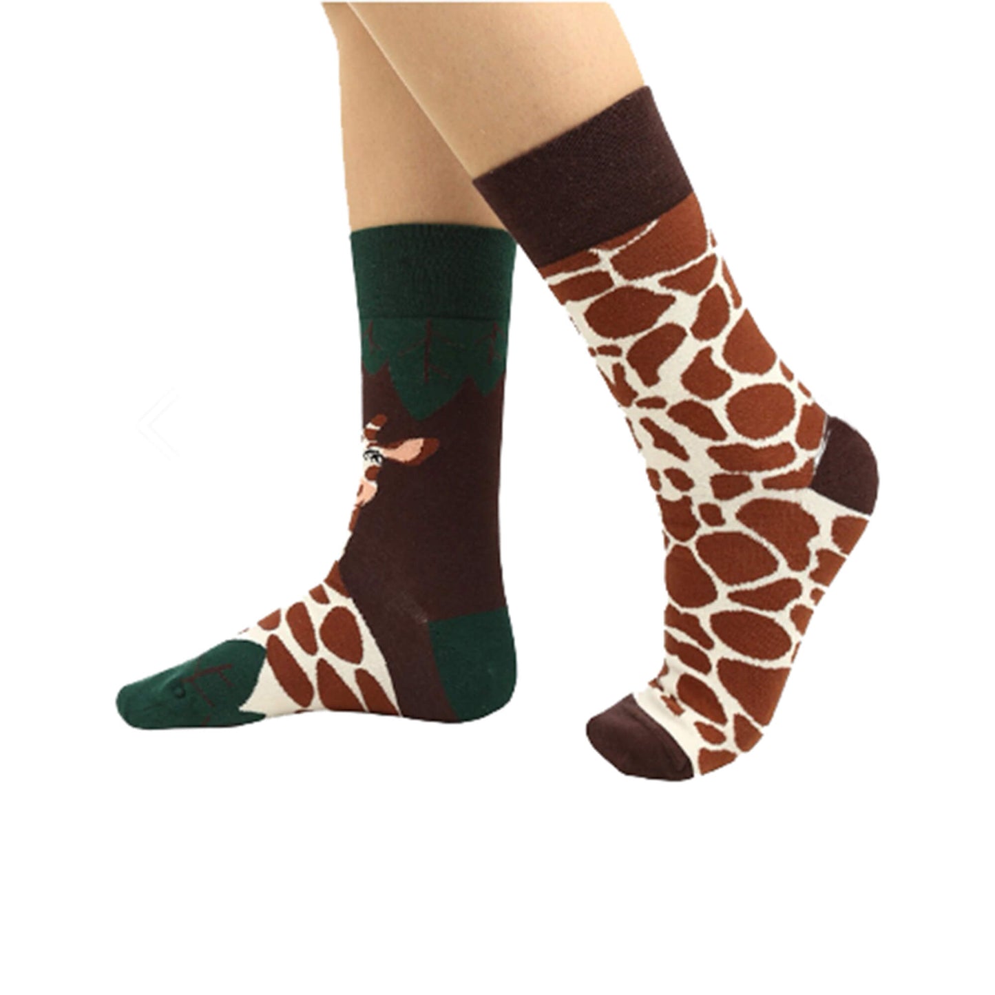 Safari themed socks for any occasion. Giraffe pattern mismatched sock design by Sockmate. Jungle hosiery