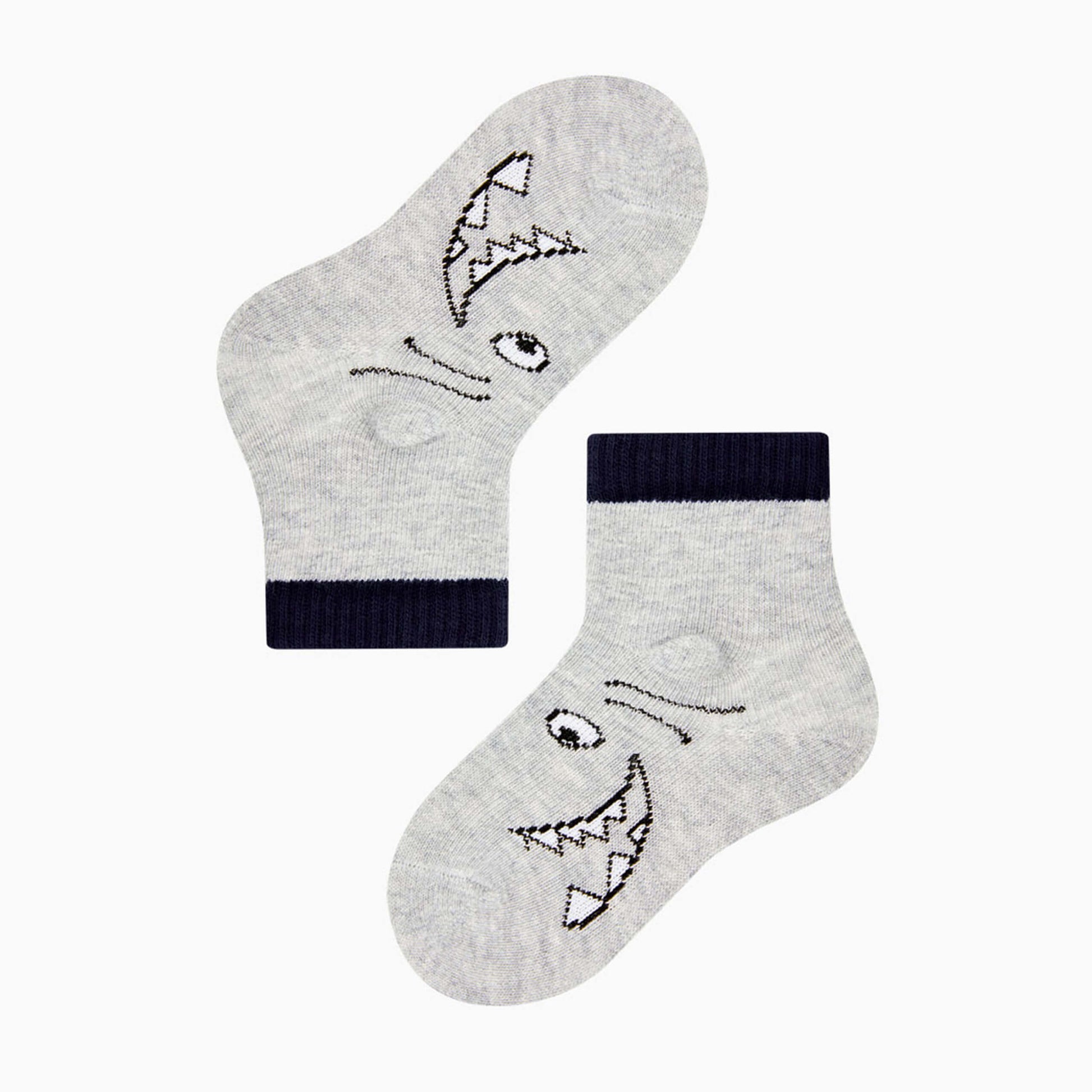 gray color baby shark animal print socks