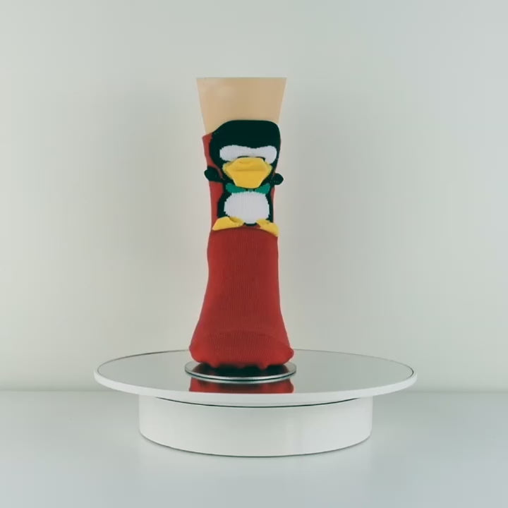 Sockmate red penguin socks, 3d designed animal sock for any occasion. Animal toddler socks, silly kids outfits