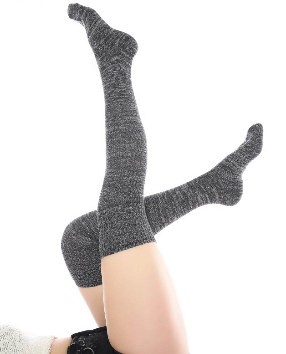 Women's Gray Cotton Thigh High Socks