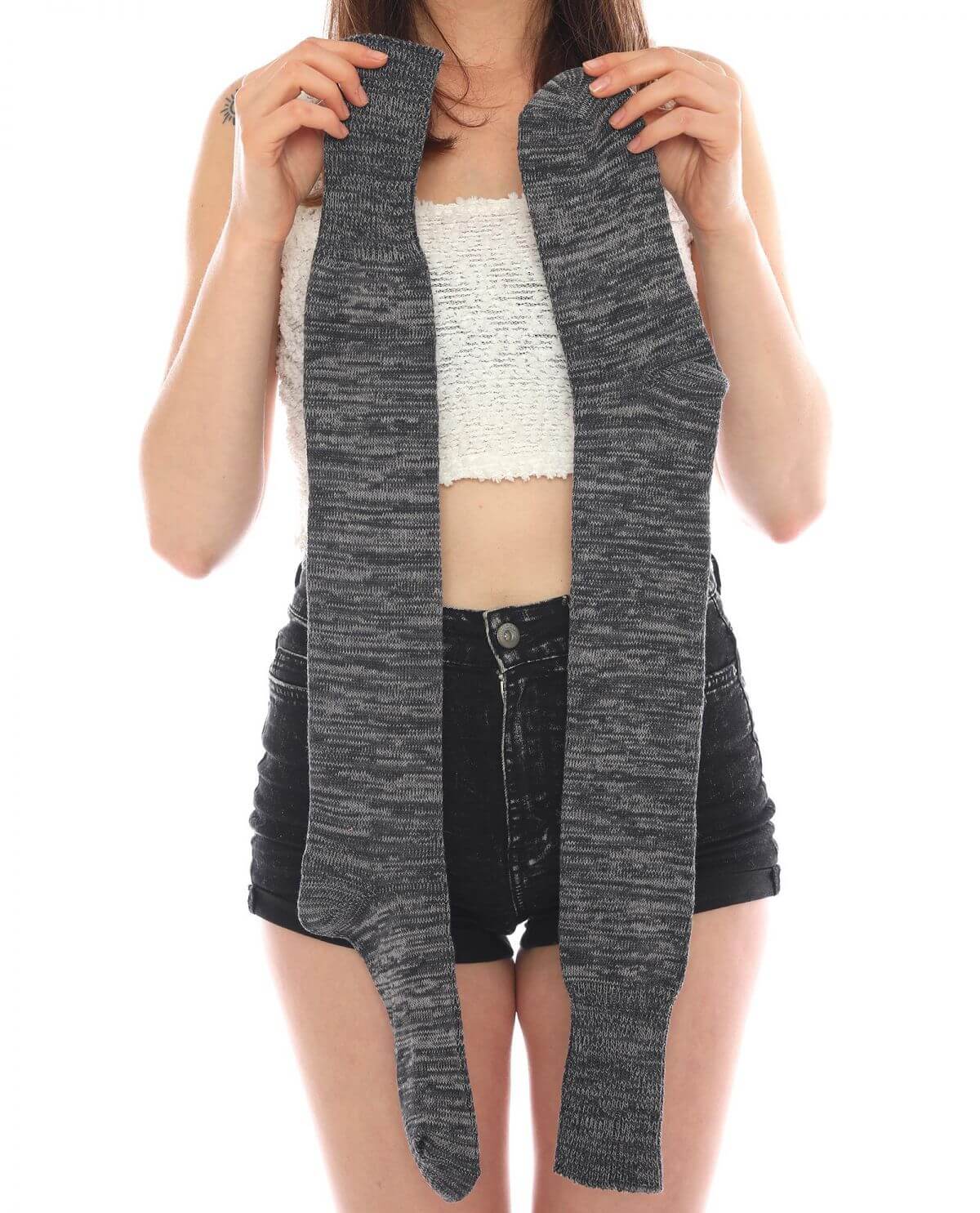 Women's Gray Cotton Thigh High Socks