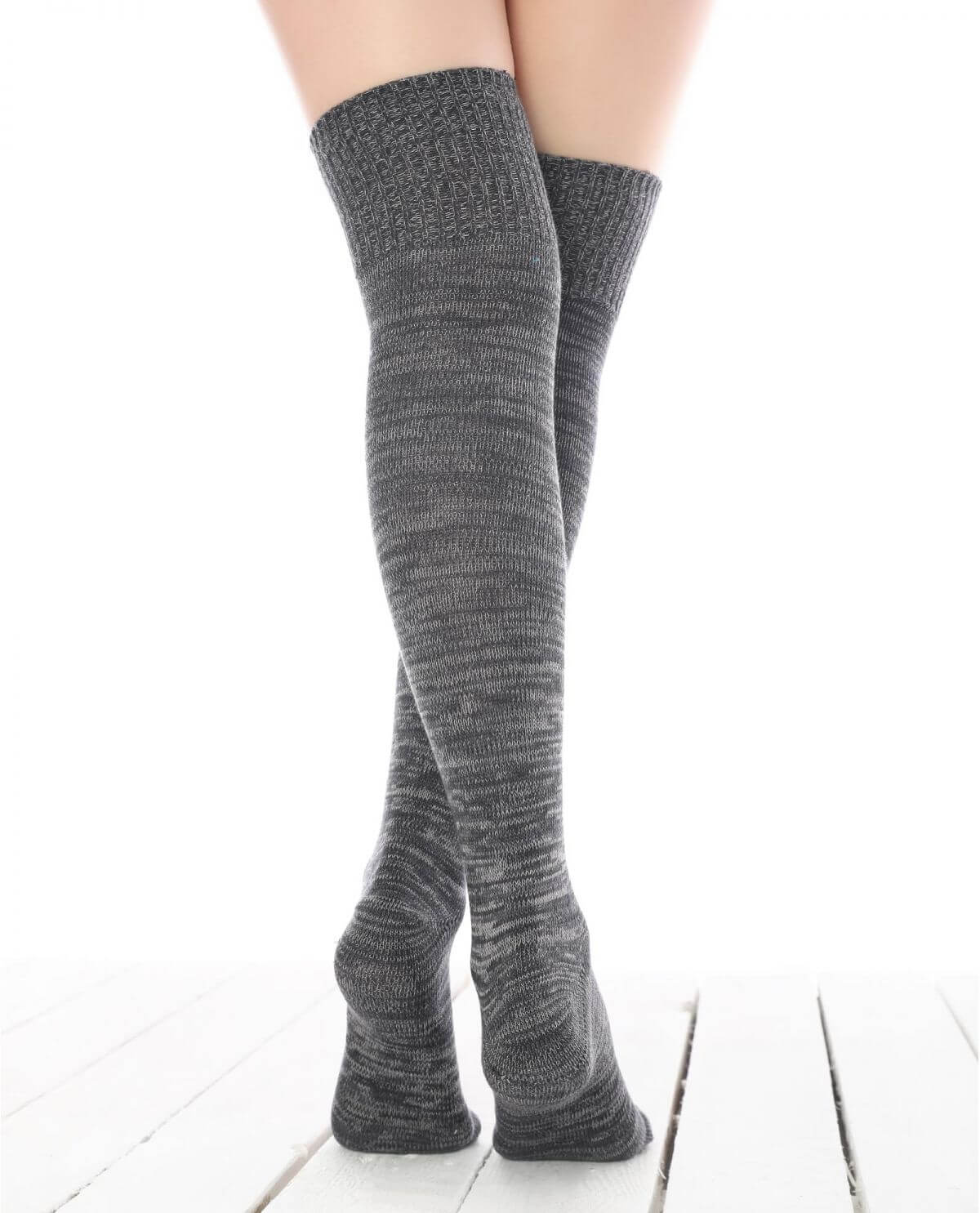 Women's Gray Cotton Thigh High Socks