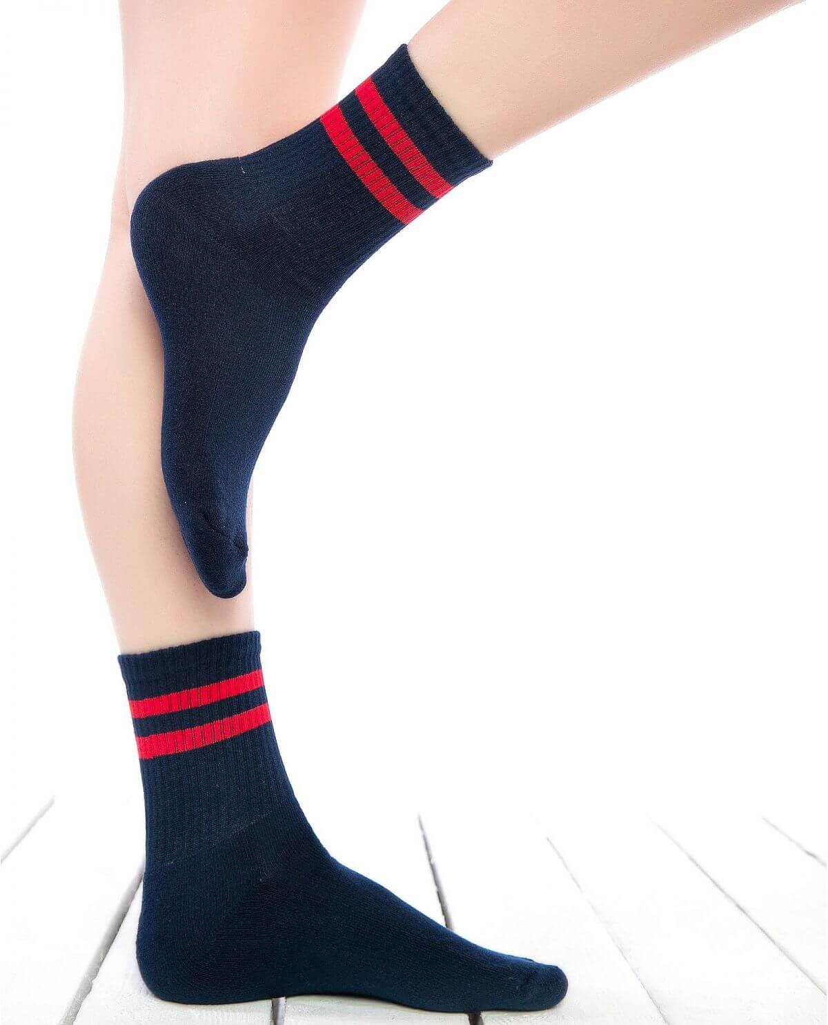 Women's Navy Color-Red Striped Cotton Socks
