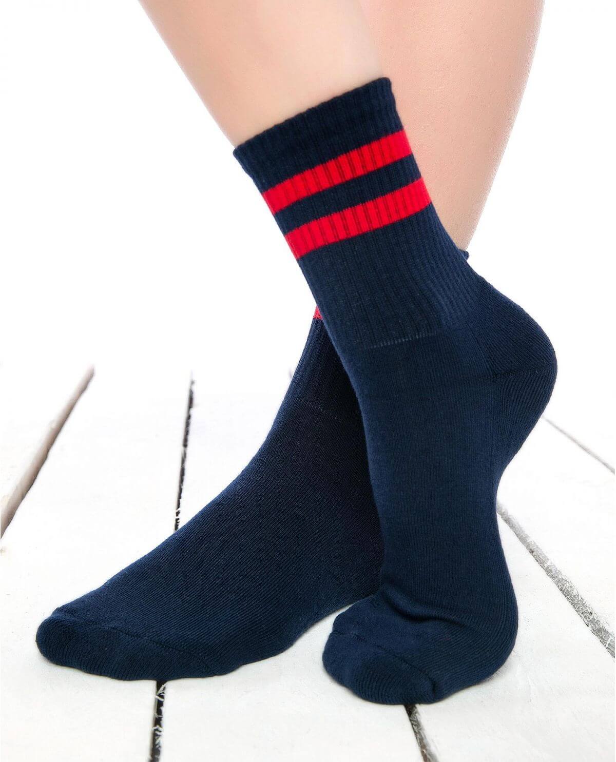 Women's Navy Color-Red Striped Cotton Socks