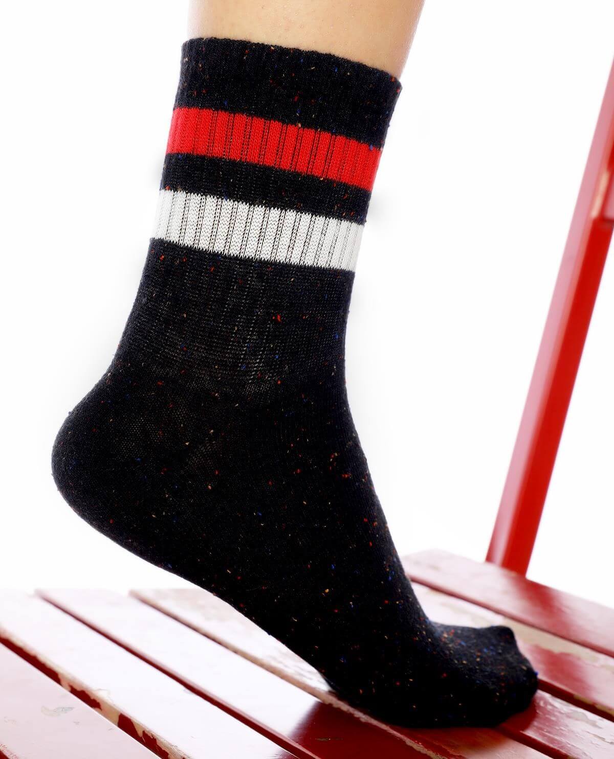 Women's White And Red/2 Stripe Black Socks