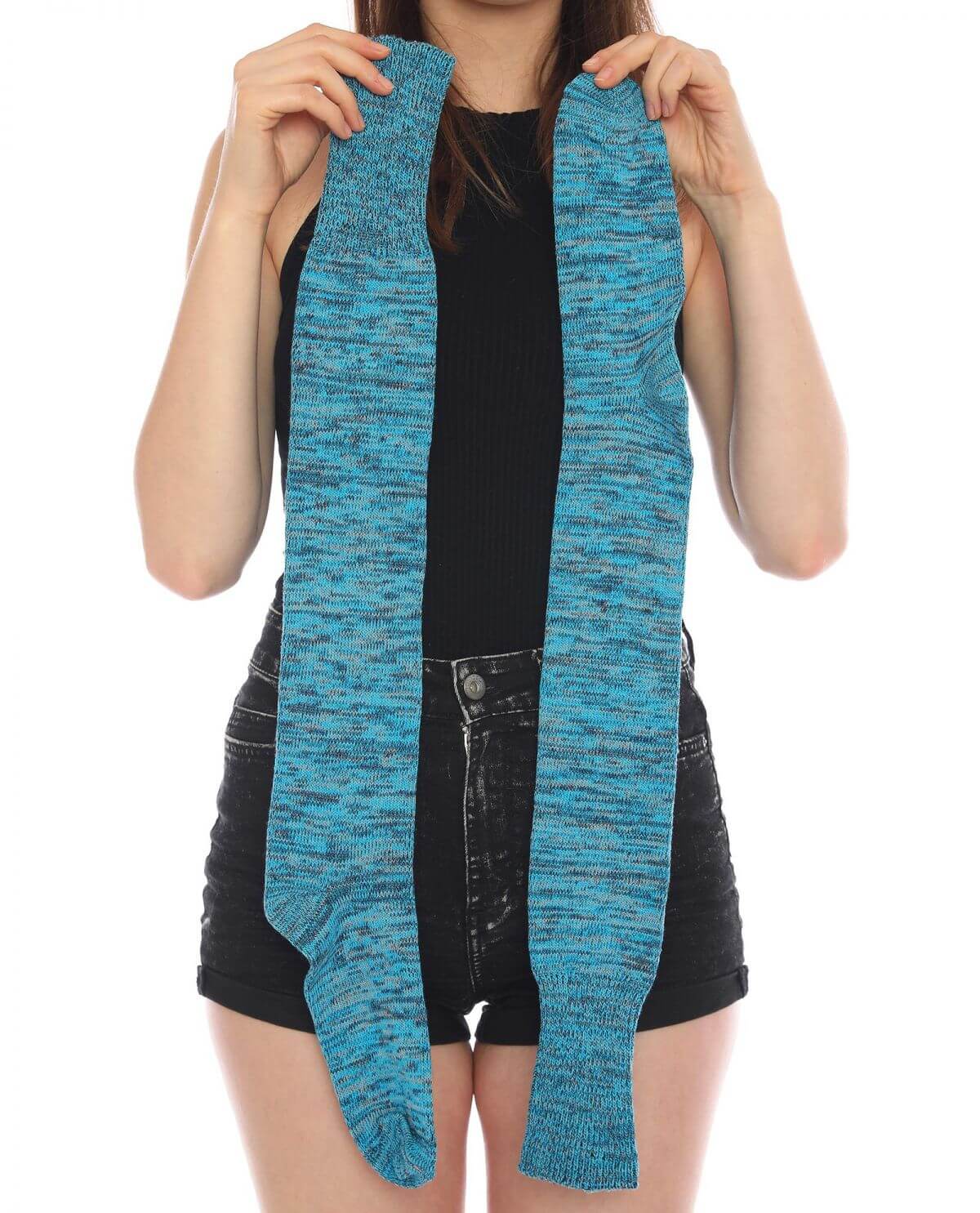 Women's Turquoise Cotton Thigh High Socks