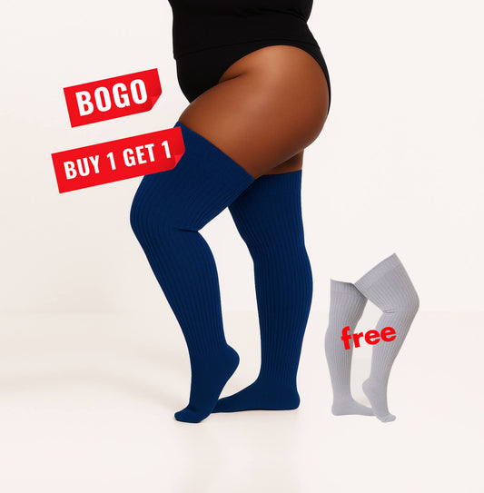 Women's Plus Size Blue Thigh High Socks