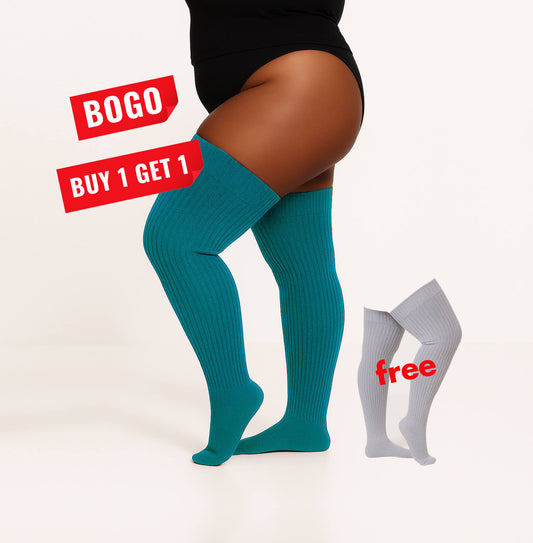 Women's Plus Size Teal Over Knee Socks