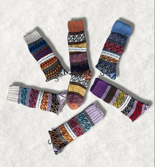 Random Color Mukluk Style Slippers, Knee High Ethnic Sock, Chunky Authentic Socks, Wool Socks, Under Knee Alpaca Wool, Bohemian FairIsle Home Slippers