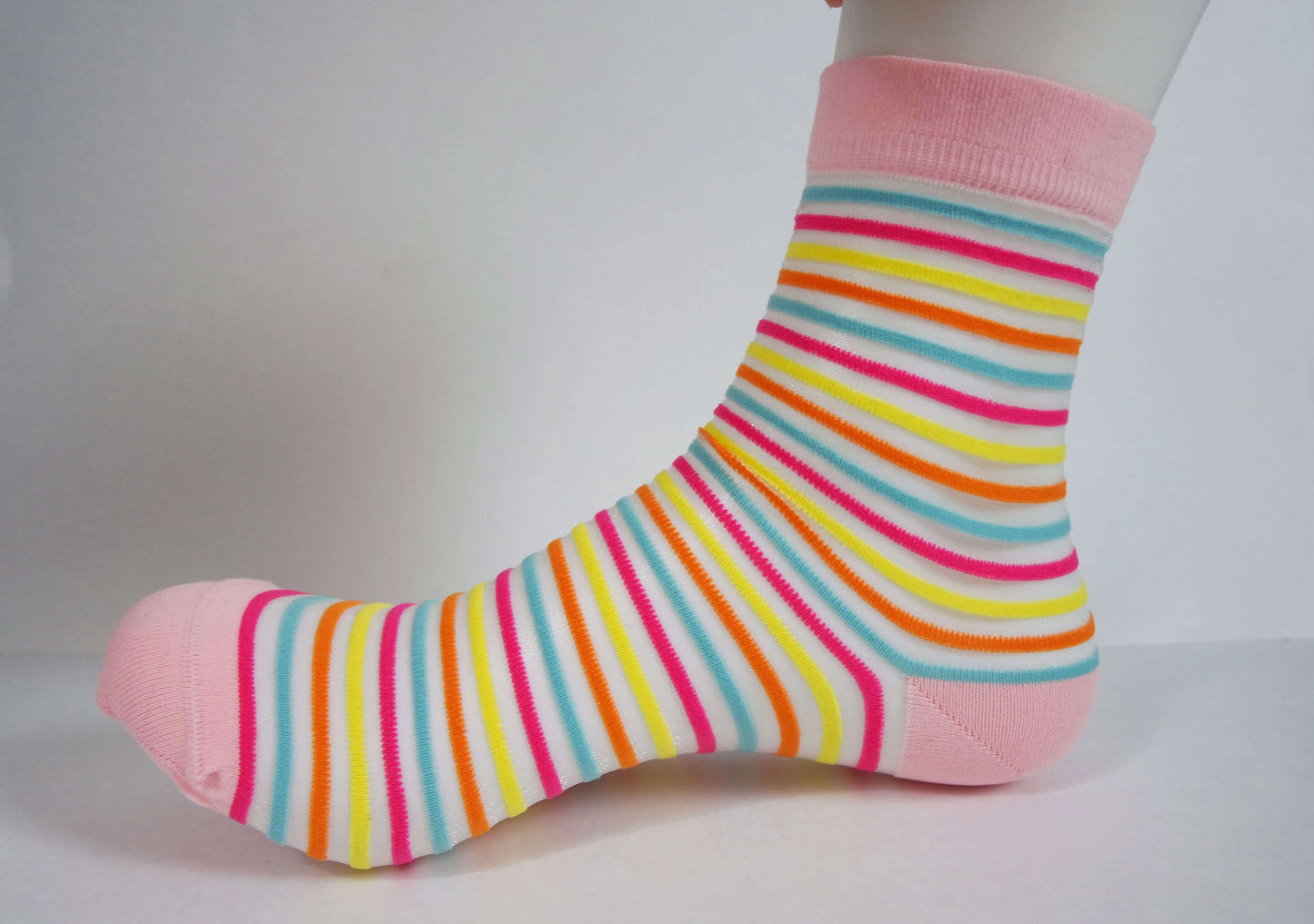 hic pink tones striped sheer socks for women, providing a versatile and trendy accessory