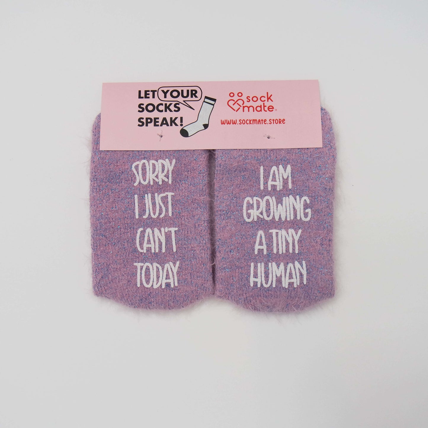 Sorry I Just Can't Today, I Am Growing A Tiny Human Fuzzy New Mom Socks -  Dark Lilac
