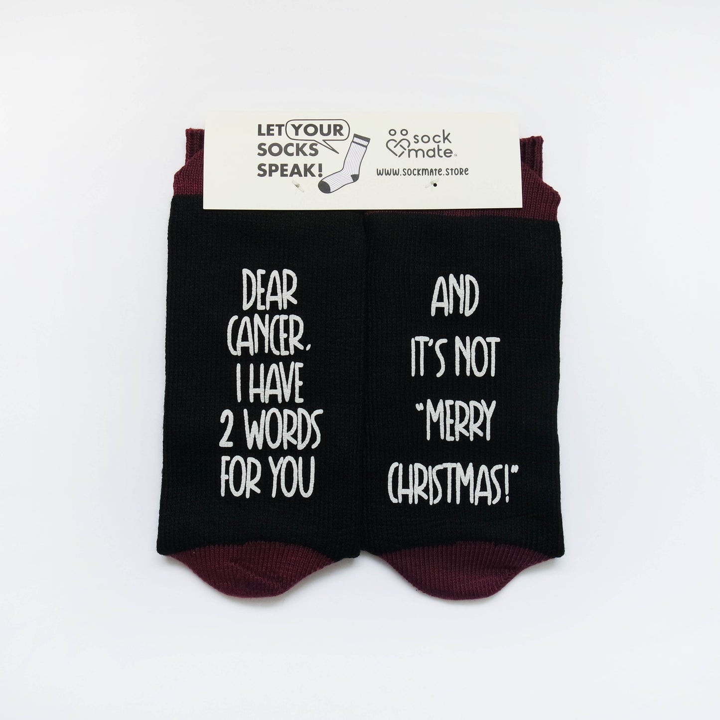 mens socks with a defiant message for cancer, expressing strength and resilience in the face of adversity.